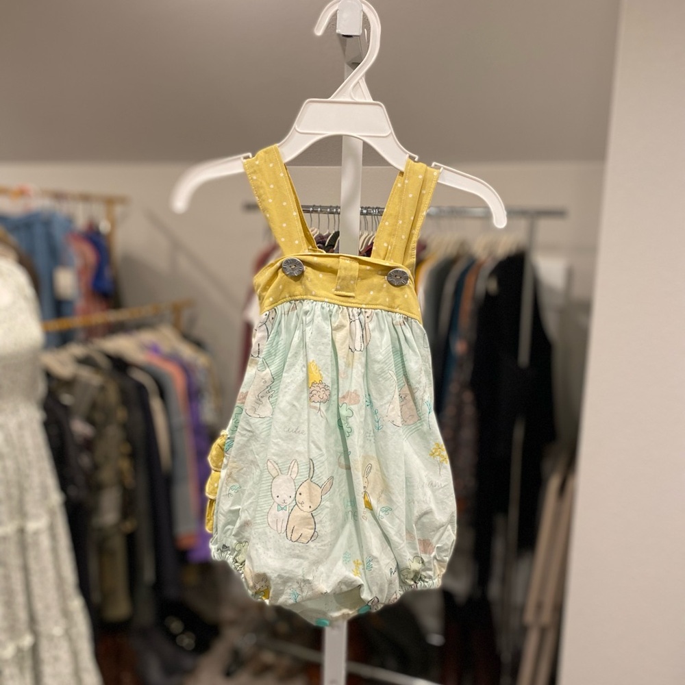Boutique Ruffle Bum Bubble Romper Bunny Rabbits and Polka Dots